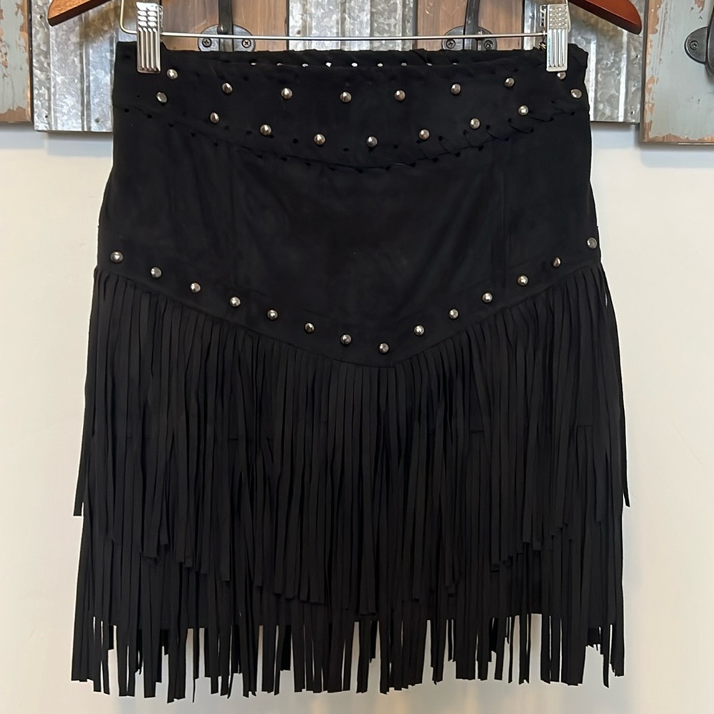 Idyllwind black Fringed studded Skirt size large